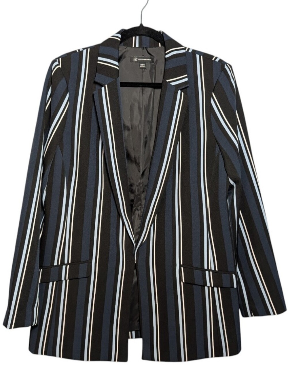 INC International Concepts Black, Blue & White Striped Blazer Jacket